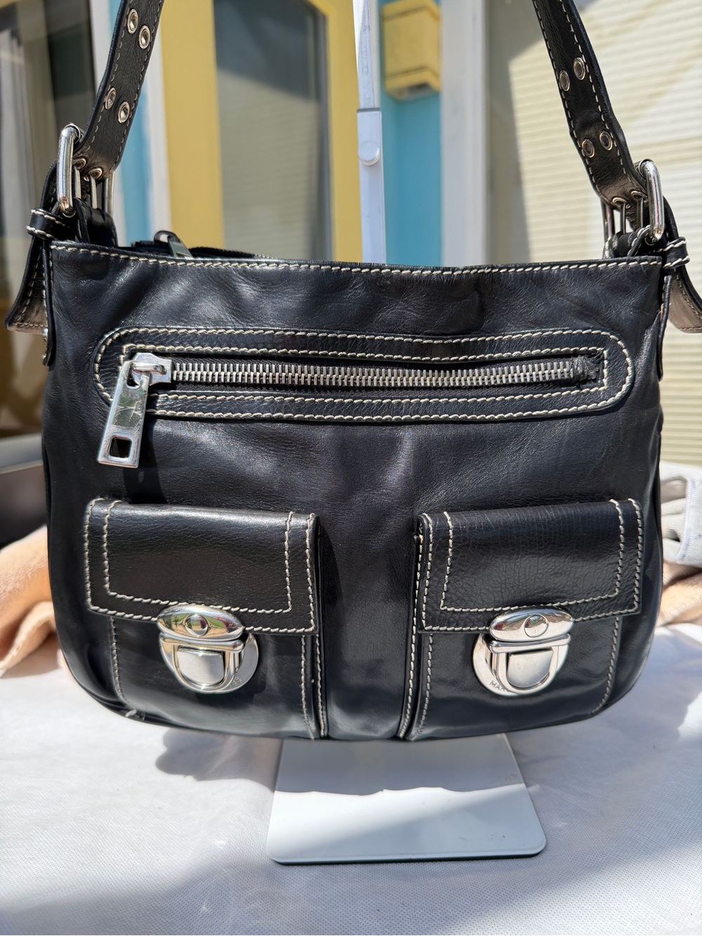 Marc Jacobs Vintage Black Leather Stella Multi Pocket Crossbody Bag
